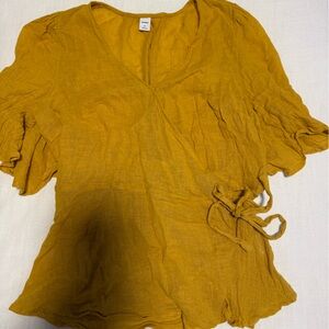 Old Navy Mustard Yellow Wrap Blouse